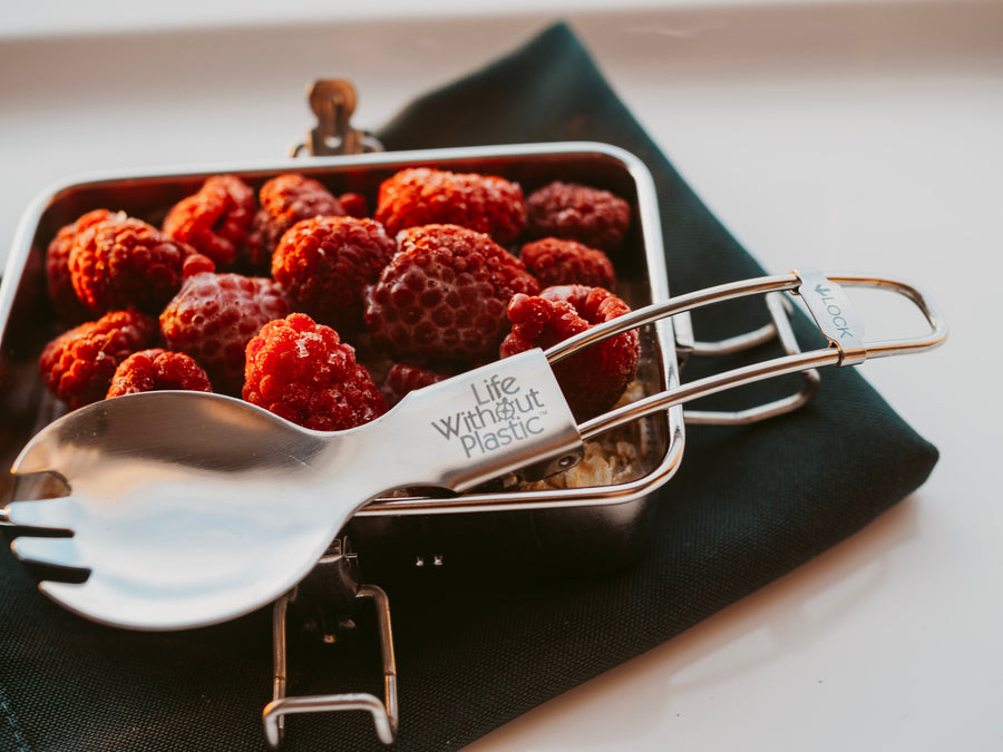 Stainless Steel Folding Spork with Organic Cotton LWP Pouch