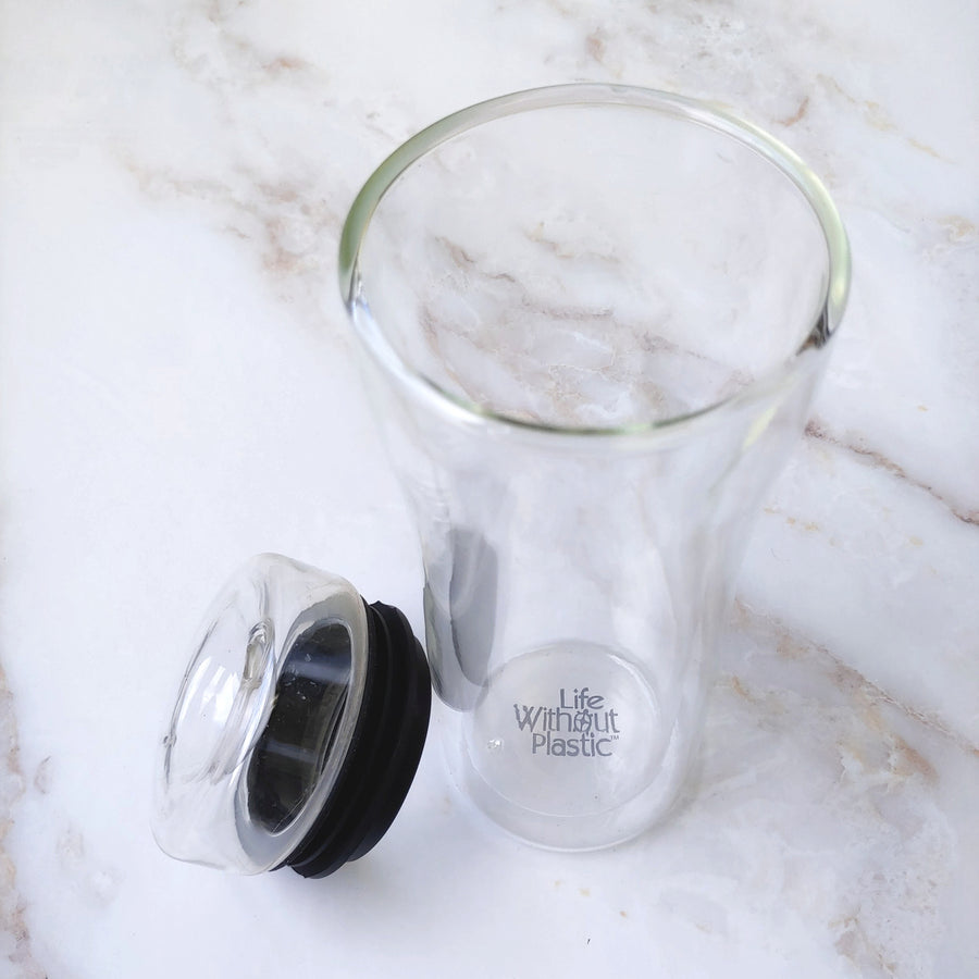 Double Wall Reusable Glass Travel Mug - 375 ml / 13 oz