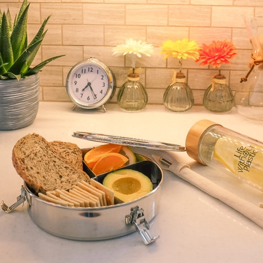 Round Stainless Steel Airtight Take-Out Bento with Dividers